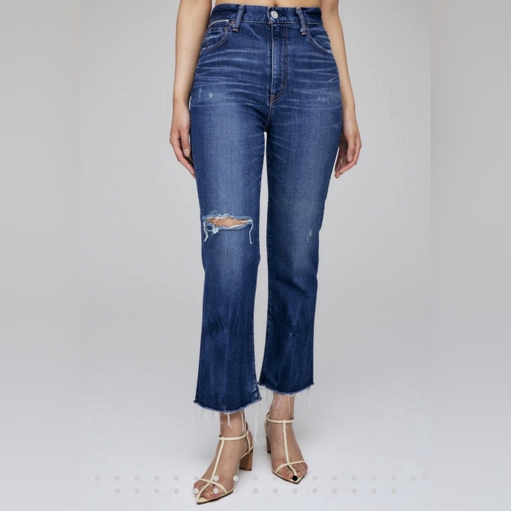 Moussy‎ Vintage Women’s Rhode Cropped Flare High Rise Blue Ripped Knee Size 29